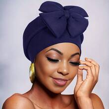 1. A Chic African-Style Headscarf For Women - Fashionable Solid Color Headscarf With A Large Bow, Elastic Polyester Chemo Cap, Machine Washable - Perfect For New Year And Holiday Celebrations - 白色 - 查看 5