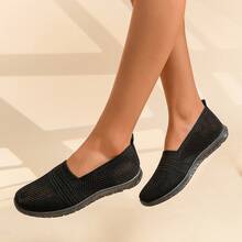 Black Ultra-Soft Mesh Slip-On Flats, Breathable Walking Shoes For Women, Lightweight Comfortable Loafers For All-Day Standing & Travel - Black - View 1