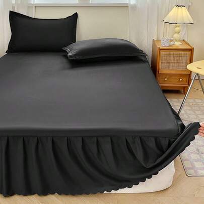 1pc Soft Cloud Series Solid Color Bedding, Single Piece Multi-Size Bed Skirt, Elegant Home Decor, Silky Smooth, Pleated Ruffle, Warm & Romantic, Elastic Band Design To Fit Mattress, Suitable For All Seasons, Add Aesthetic Appeal, Applicable For Bedroom, Guest Room, King Bed, Twin Bed, Hotel, Removable & Machine Washable