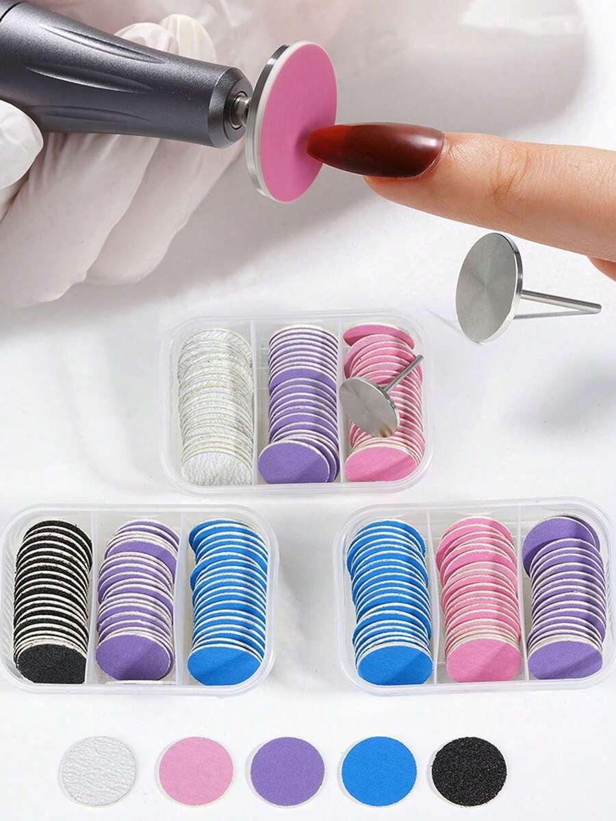 60pcs Replaceable Sandpaper Discs With Metal Disc, Pink Nail File & Buffer, Foot Care Tool Accessories - Multicolor - View 1
