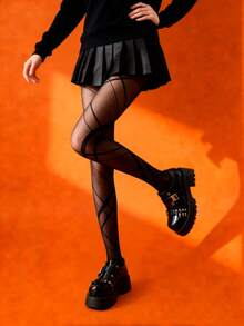1 Pair Of Women's Interlaced Lace-Up Grid Pantyhose, Elegant, Beautiful, Sexy And Comfortable, , Snag-Resistant , Perfect For Various Festival And Daily Styling, Especially Ideal For Valentine's Day, Easter, Couple Dates, Daily Outings And Commuting - Available In Multiple Sizes - Multicolor - View 14