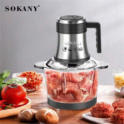  SOKANY 7026 Multi-Functional Electric Meat Grinder. 3L Large Capacity, Dual-Layer 4-Blade Design, Dual-Speed. 800W High Power, Stainless Steel Material, Suitable For Home, Restaurant, Food Blender, Meat Grinder, Garlic Press, Vegetable Chopper, Onion Mincer, Vegetable Mixer, Wireless Food Processor, Applicable For Ginger, Chili, Fruits, Meats
