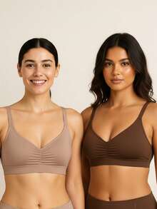 Kit With 2 Bras With Removable Padded Cups, Reinforced, Wide Straps, Top Style, Comfortable, Wireless, Women's T-Shirt Bra, Cropped Bra, Support, Everyday Comfort - 彩色 - 查看 1