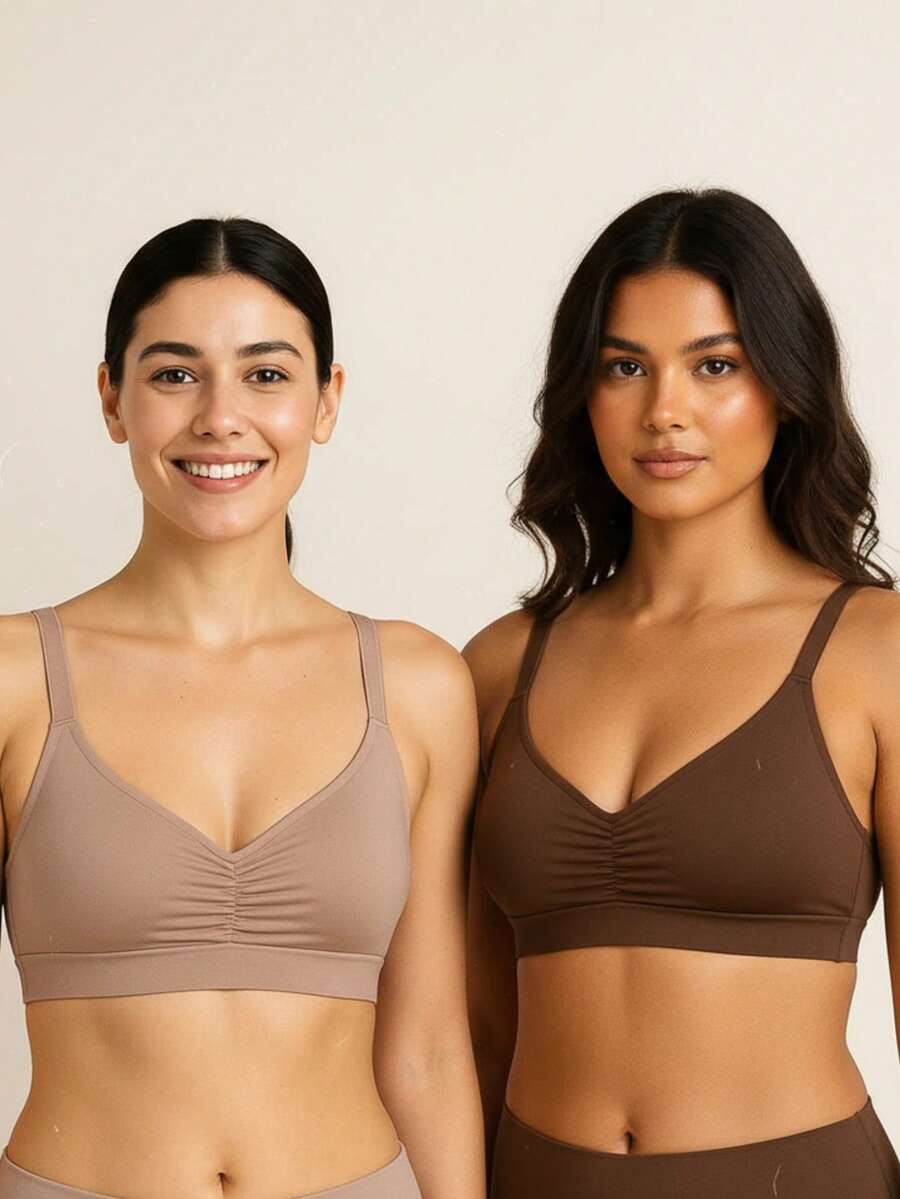 Kit With 2 Bras With Removable Padded Cups, Reinforced, Wide Straps, Top Style, Comfortable, Wireless, Women's T-Shirt Bra, Cropped Bra, Support, Everyday Comfort - 彩色 - 查看 1