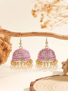 1 Pair Casual Beaded Style Hollow Drop Earrings, Decorated With Tassel & Bells, Suitable For Women's Daily Wear, Festivals, Weddings And Parties/Jewelry Gifts - Multicolor - View 4