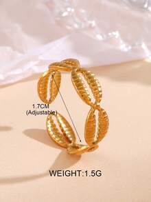 1pc 18K Gold Plated Stainless Steel Fashion Beach Style Shell Ring, Suitable For Women's Daily Wear - Gold - View 4
