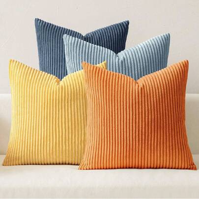 4pcs Solid Color Unfilled Pillow Covers, Corduroy Sofa Cushion Covers, Home Decor
