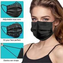 CUBREBOCAS COLOR NEGRO NEGRO DESECHABLES TRICAPA 50 PIEZAS - PAQUETE DE 50 PIEZAS - Ver 4