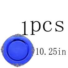 50pcs/25pcs/20pcs/10pcs 7.5inch/10.25inch Transparent Blue Rimmed Plates, Available In Glass Or Plastic Material, Western Dinner Plates, Party Plates, Pasta Plates, Reusable Blue Rimmed Plates, Transparent Blue Baroque Style Plates With Gold Foil Rim, Suitable For Party, Banquet, Wedding, New Year, Valentine's Day, Premium Plate Set - Blue - View 9