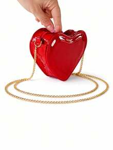 Children's Heart-Shaped Patent Leather Handbag - Modern, Colorful, Lightweight And Fun - Red Varnish - View 2