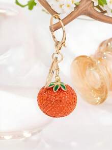 闪亮橙色柿子钥匙扣，镶满水钻的包包挂件，女士幸运时尚钥匙圈，时尚包包和汽车钥匙配件，绝佳礼物之选 - 橘色 - 查看 5