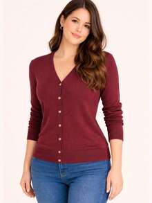 Women's Knit Jacket In A Woolen Style With Functional Buttons, Casual, Buttons At The Front, Office Style. - Màu Tím - Xem 3