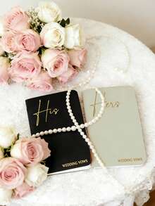 两本婚礼誓词簿，男女款，烫金字体，50页，提供充足的空间书写誓词，是您婚礼的完美用品和装饰品 - 彩色 - 查看 3