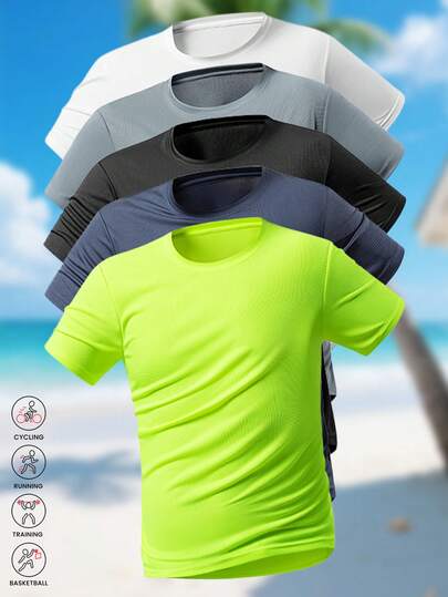 男士春夏五件套速干运动T恤套装 | 轻盈圆领运动T恤多件装，适合骑行、跑步、训练和篮球运动
