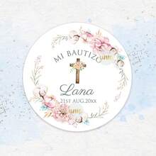 UNICCUT Nhãn dán lễ rửa tội gia đình hình tròn tùy chỉnh bằng tiếng Tây Ban Nha "Lễ rửa tội của tôi", nhãn dán tên và ngày tháng rửa tội cá nhân hóa, nhãn dán niêm phong kẹo họa tiết hoa nhân dịp lễ rửa tội và lễ rước lễ. - màu đen - Xem 29