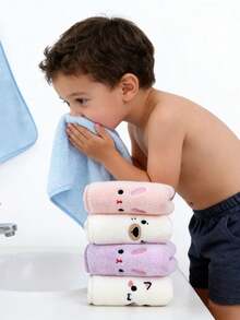 5/3件套儿童毛巾套装，尺寸25*50厘米，适合儿童或婴儿，超柔软透气速干，包含儿童面巾、手帕、婴儿洗脸巾、擦发巾，婴儿用品，随机5种颜色 - 童巾 - 查看 6