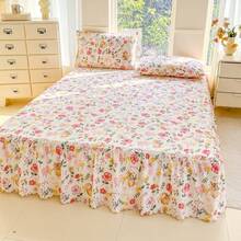 1 pezzo Copripiumino con stampa floreale morbido e delicato sulla pelle, senza federe, stile principessa arricciato, caldo e romantico, design con fascia elastica per adattarsi al materasso, adatto per camera da letto, camera degli ospiti, tutto l'anno, rimovibile e lavabile in lavatrice, decorazione per la casa - Multicolore - Visualizzare 6