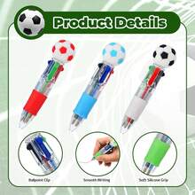 6/12支装足球主题派对礼品 - 各式圆珠笔，趣味新年礼物，适合运动爱好者，多种款式可选，迷你彩色圆珠笔，可爱有趣的四合一圆珠笔，散装圆珠笔，生日礼物，复活节教师用品，完美的足球派对小礼物，款式随机 - 套裝 - 查看 3