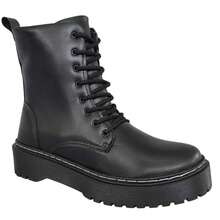 Women's Ankle Boot With Tractor Sole, Stitched Sole, Fashionable Winter Style, Durable, Comfortable, , Platform, Short Shaft. - Black - View 6
