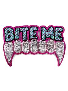 1PC Bite Me Vampire Sequin Patch - Multicolor - View 7
