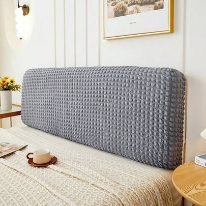 1件纯色马卡龙格纹加厚床头板套，弹力面料，全包覆式设计，浪漫奶油色，适用于各种床型，柔软舒适，可拆卸水洗，床头装饰