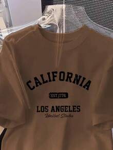 Women's T-Shirt, 100% Cotton, With A California Los Angeles Print, Made From Casual And Comfortable Cotton Material. - 鏽棕色 - 查看 2