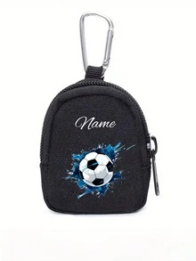 1pc Personalized Mini Football Print Zipper Coin Purse With Keychain - Black Wallet Style Pouch, Zipper Closure, Suitable For Sports, Outdoor Travel, Birthday Gift, Daily Use, Outing, Travel, Shopping, Mini Wallet, Pendant, Packaging Decor - متعدد الألوان - مشاهدة 6