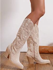 Fashionable Women's Western Boots For Spring And Summer - Beige - View 2