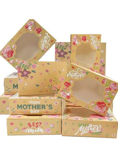 17/9 piezas Caja de regalo del Día de la Madre con ventana de flores, Caja de regalo del Día de la Madre, Caja de regalo de fiesta del Día de la Madre, Adecuada para decoración de fiestas y suministros de celebración, Caja de regalo de celebración | Caja de regalo decorativa