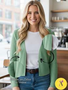 Women's Knitted Coat, Long-Sleeved Blouse, Buttonless, Basic Knitwear, Winter Fashion - Mint Green - View 2