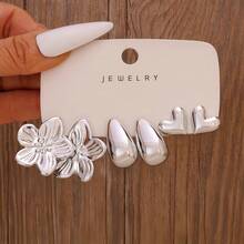 Juego de 3-9 pares de pendientes de mujer de alta calidad con baño de plata, que incluye elementos de flor, aro y en forma de corazón. Pendientes versátiles y vintage, adecuados para uso diario, banquetes, citas, regalos (regalo de alta calidad para amigos, familia, hermanas) y fiestas. - Estilo 1 - Ver 9