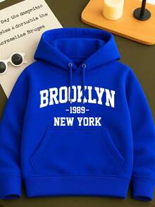 Brooklyn Printed Children's Kangaroo Sweatshirt With Hood Cotton Comfortable Child Various Colors And Sizes - 寶藍色 - 查看 1