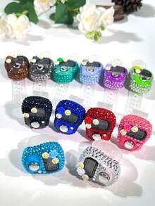 Exquisite Floral Rhinestone Electronic Ring Counter (Reset Function, Adjustable Ring) + Ring Counter, Multiple Colors Available (Suitable For Ramadan Prayer, Sports Counting, Holiday Gifts) - Multicolor - View 10