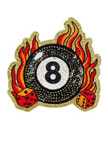 1PC Flaming 8 Ball & Dice Sequin Patch - Multicolor - View 1