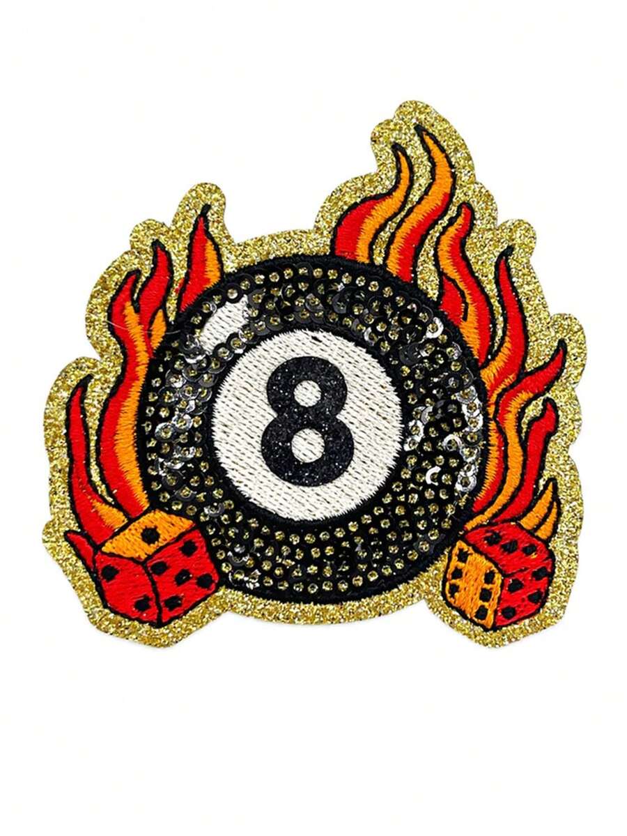 1PC Flaming 8 Ball & Dice Sequin Patch - Multicolor - View 1