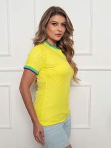 Aletheia - Women's Polyester Short-Sleeve Blouse, Brazil Women's Shirt, Games Fan Shirt, Comfortable, Casual, Sportswear, World Cup - Màu vàng - Xem 4