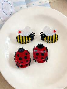 2pcs Cute Acetate Insect Mini Hair Clips, Bee & Ladybug Design Hair Claws For Bangs & Sides - Multicolor - View 1