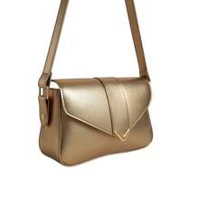 Women's Shoulder Bag With Gold Details. Envelope Bag With Magnetic Closure. - Gold - View 3