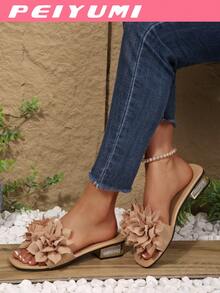 PEIYUMI 女士简约低跟水钻凉鞋，优雅时尚高跟鞋，适合海滩、派对及其他场合 - 杏色 - 查看 5