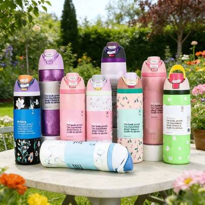 24Oz/32Oz Stainless Steel Water Bottle With Straw For Sports, Travel, And School Sports Water Bottle, Keeps Water Warm For Over 24 Hours, Sealable, Portable, Flip Top, Ideal For Hot And Cold Beverages, Coffee, And Frozen Drinks