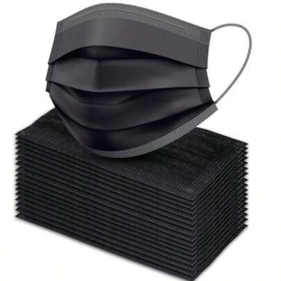 CUBREBOCAS COLOR NEGRO NEGRO DESECHABLES TRICAPA 50 PIEZAS