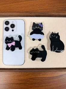 1 pieza Soporte de teléfono adhesivo con gato negro lindo, soporte de escritorio retráctil y cómodo adecuado para todos los teléfonos - Negro - Ver 2