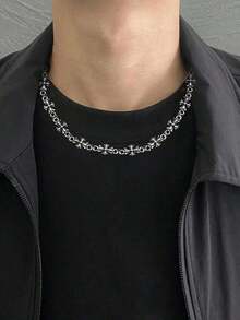 1pc Men's Punk Cross Vintage Pendant Necklace, Fashion Minimalist Versatile Fit For Daily Wear And Couples Gift - 古董銀 2 - 查看 1
