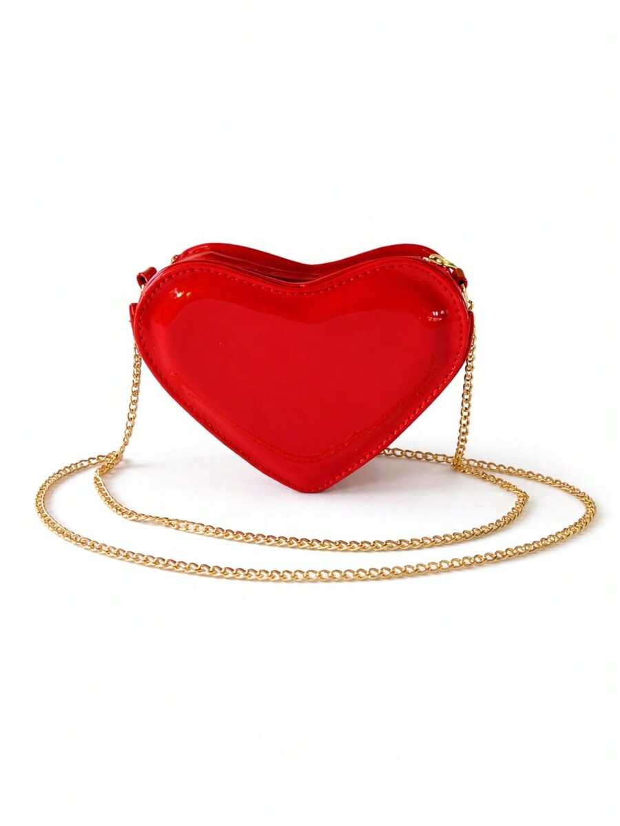 Children's Heart-Shaped Patent Leather Handbag - Modern, Colorful, Lightweight And Fun - Red Varnish - View 1
