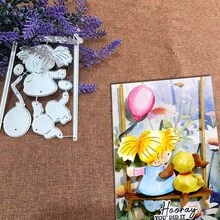 创意女孩、小狗和气球模具，DIY剪贴簿相册和压花模板，贺卡制作工具，卡片纸切割工艺，礼品卡制作模板模切。 - 銀色 - 查看 6