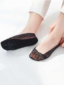 1/5/10双装 超薄蕾丝女士夏季防滑隐形短袜 高跟鞋底镂空网眼长袜 - 彩色 - 查看 6