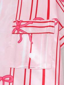 Bộ đồ ngủ nữ tay ngắn và quần short bằng vải poplin in họa tiết sọc và nơ - Hồng - Xem 4