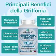 Vida Sana Integratore Griffonia 5-HTP Alto Dosaggio – Triptofano Naturale per Rilassamento, Benessere Mentale e Normale Tono dell'Umore – Serotonina Support Formula naturale – 200 Capsule - 200 Conteggio - Visualizzare 2