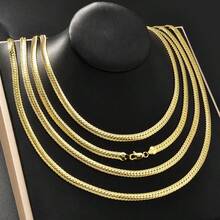 欧美风 18k 镀金 750 意大利紧密扁平编织项链 街头嘻哈风格 男士日常时尚百搭 - 金色 - 查看 5