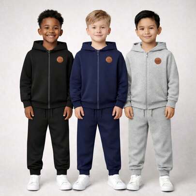 Kit Conjunto de Moletom Infantil Menino Zíper Básico Grosso Inverno Preto, Mescla e Azul Marinho
